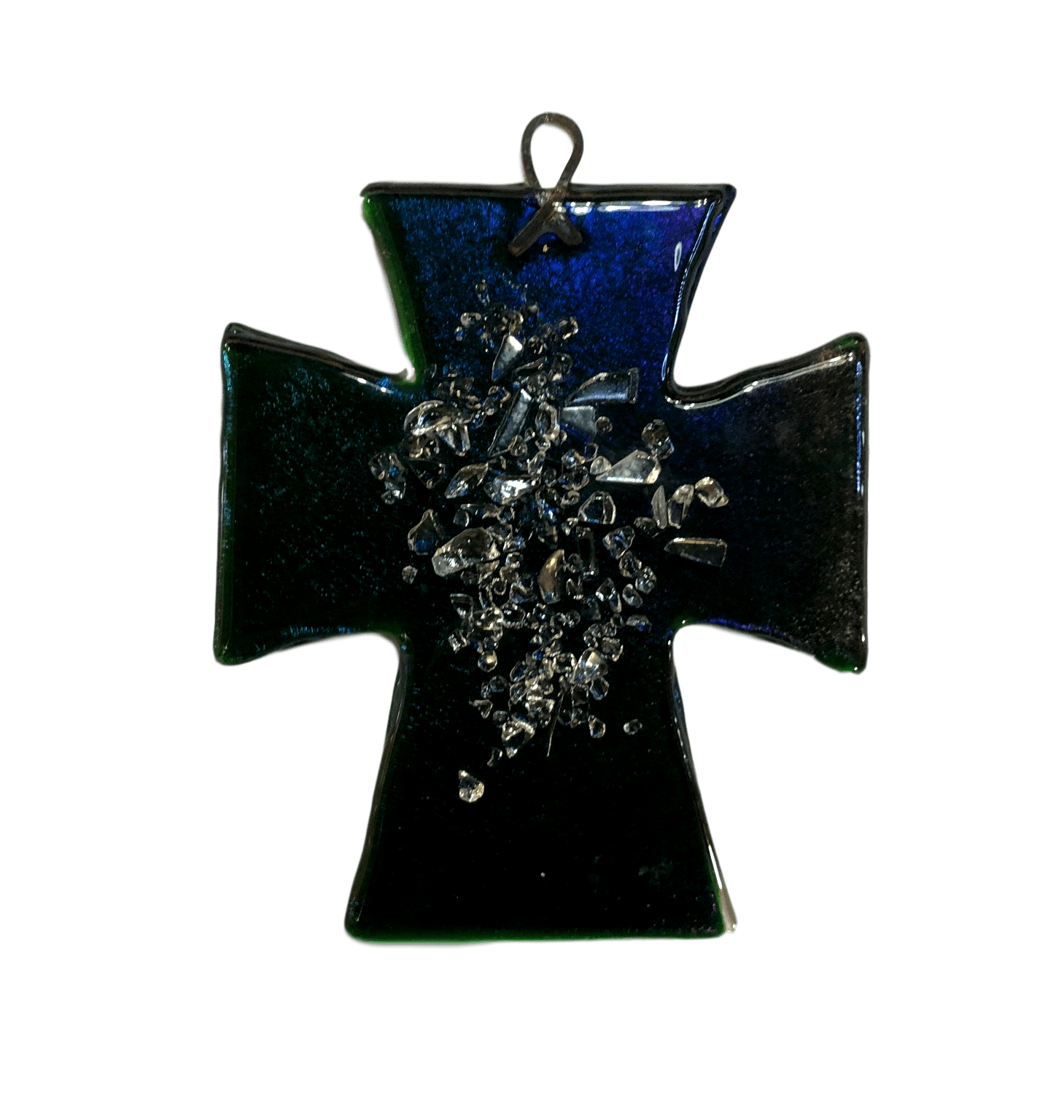Cross Fused Glass Handcrafted Local New Mexico Artist Dichronic 7" x 6" - Ysleta Mission Gift Shop- VOTED El Paso's Best Gift Shop