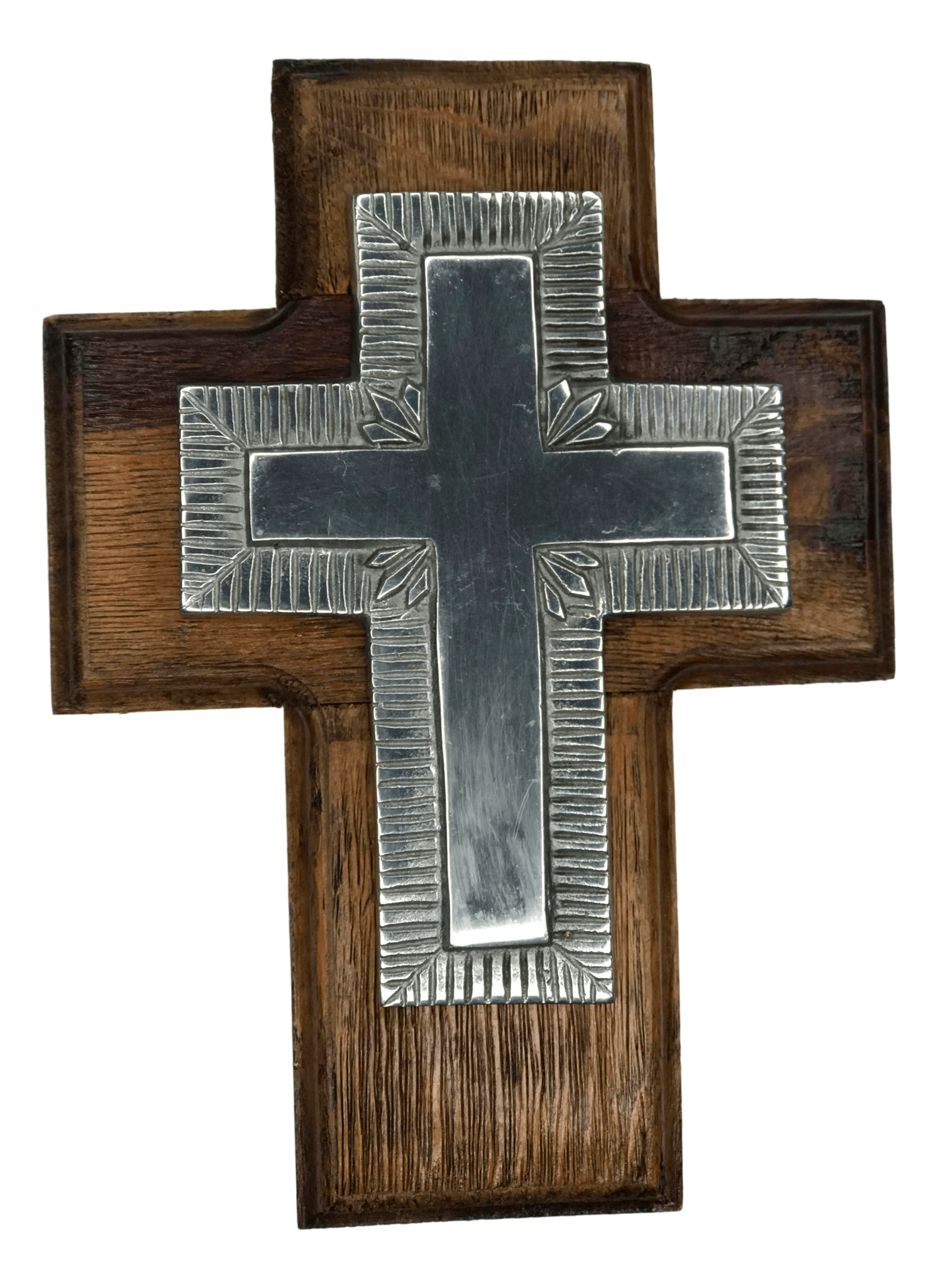 Cross Wood Pweter H:10.5 inches X W: 7.5 inches - Ysleta Mission Gift Shop- VOTED 2022 El Paso's Best Gift Shop