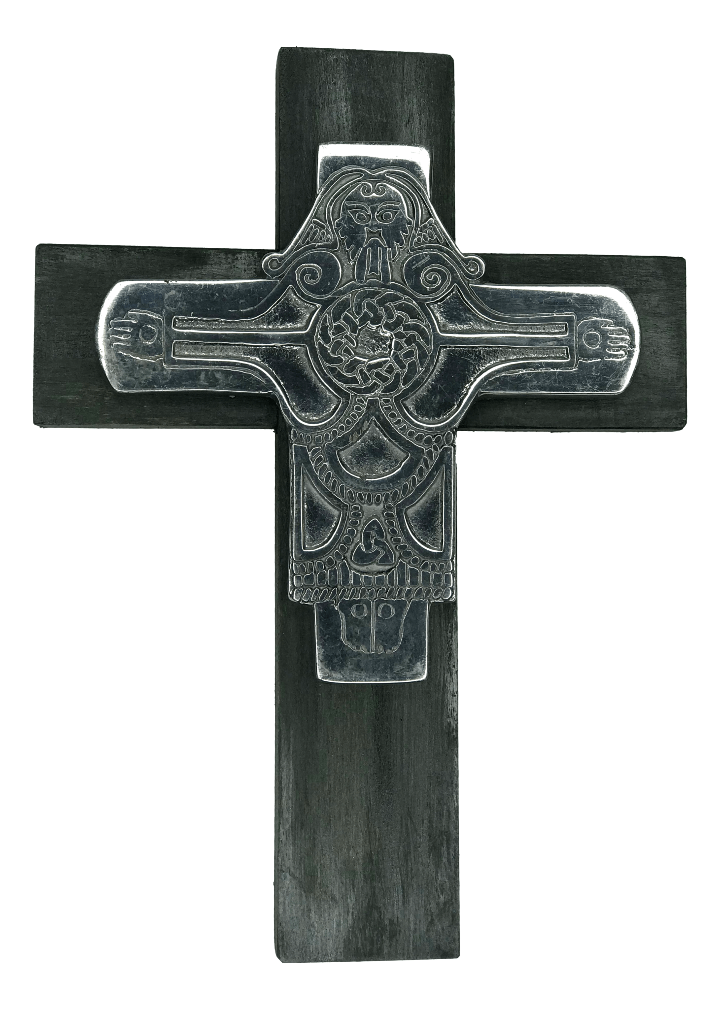 Cross Wood With Pewter Jesus On The Cross Handcrafted Locally H: 11 inches X W: 8 inches - Ysleta Mission Gift Shop- VOTED 2022 El Paso's Best Gift Shop
