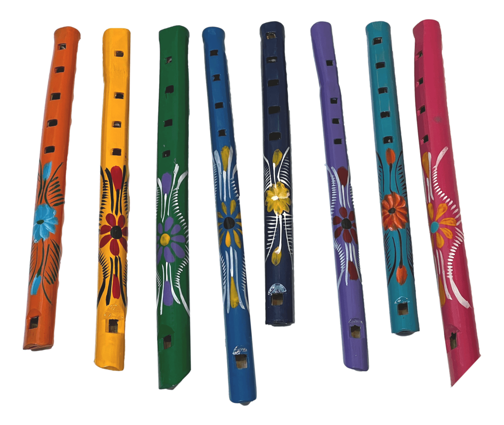Flutes Wood Colorful Children Toy Painted Various Colors And Designs Handcrafted in Mexico L: 12 Inches   - Ysleta Mission Gift Shop- VOTED 2022 El Paso's Best Gift Shop