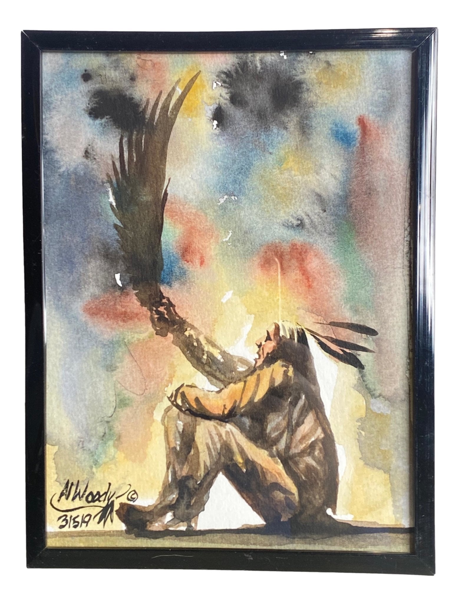Frame Watercolor Navajo Eagle's Wing Handpainted by New Mexico Artist Woody 8 1/2 L x 6 1/2 W Inches - Ysleta Mission Gift Shop- VOTED 2022 El Paso's Best Gift Shop