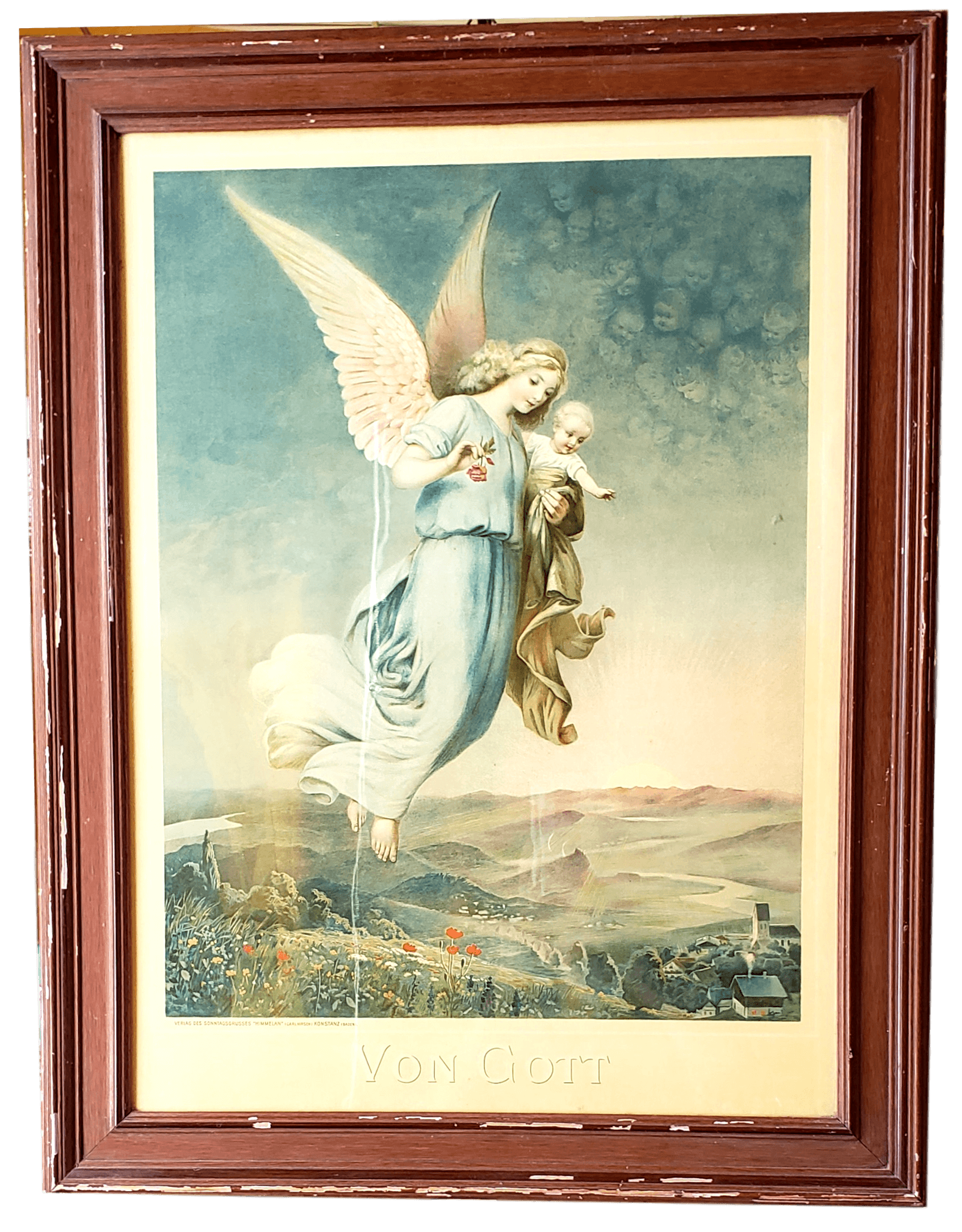 Framed Wall Art "Von Gott" From God Angel Delivering Babies From Heaven Carl Hirsch Professionally Framed 28" x 22" - Ysleta Mission Gift Shop- VOTED El Paso's Best Gift Shop