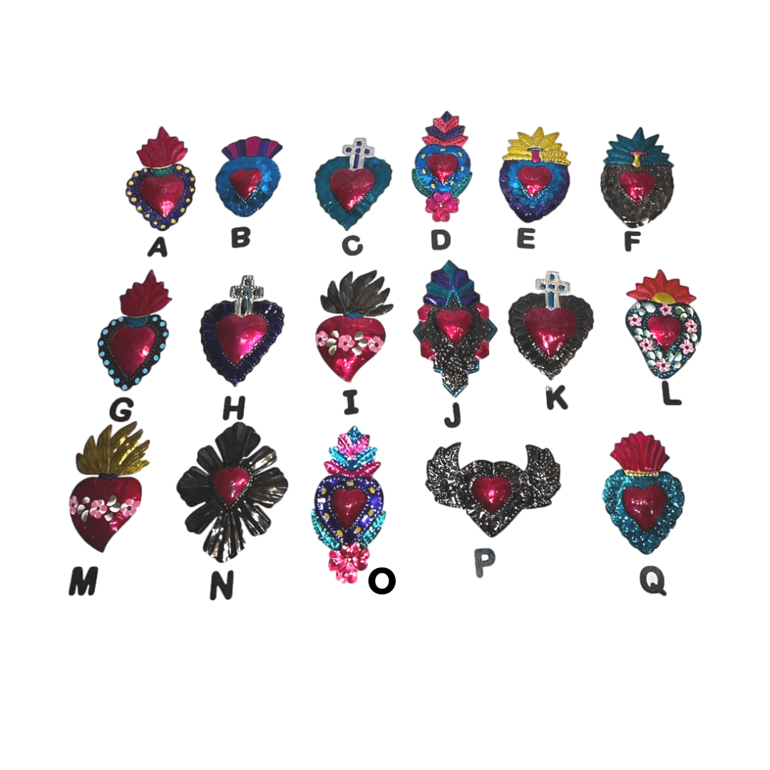Hearts Tin Painted Wall Art Assorted Flat Design Handcrafted In Mexico L: 5 inches X W: 3.5 inches - Ysleta Mission Gift Shop- VOTED 2022 El Paso's Best Gift Shop