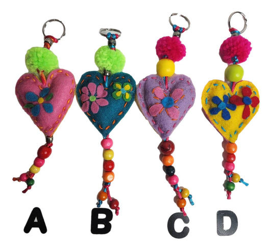 Keychain Felt Heart Handcrafted - Ysleta Mission Gift Shop- VOTED 2022 El Paso's Best Gift Shop