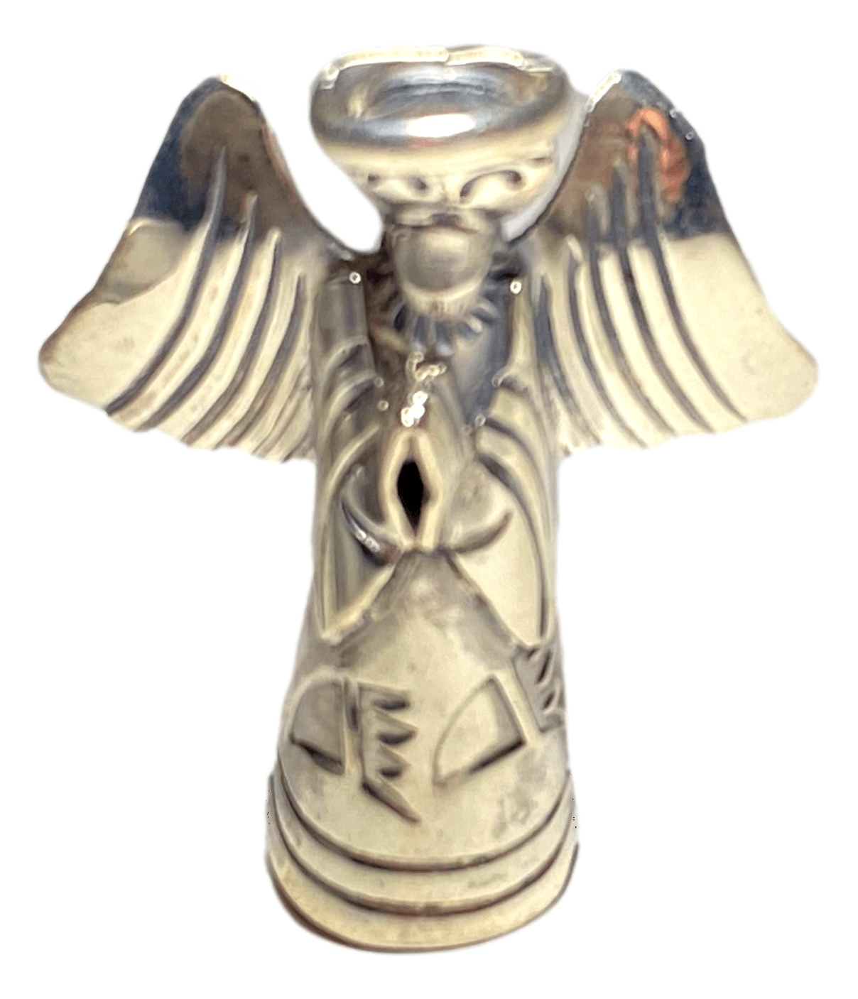 Lapel Pin Angel Praying Sterling Silver 1 1/2 inches Handcrafted By Native American Artisans Stamped - Ysleta Mission Gift Shop- VOTED El Paso's Best Gift Shop