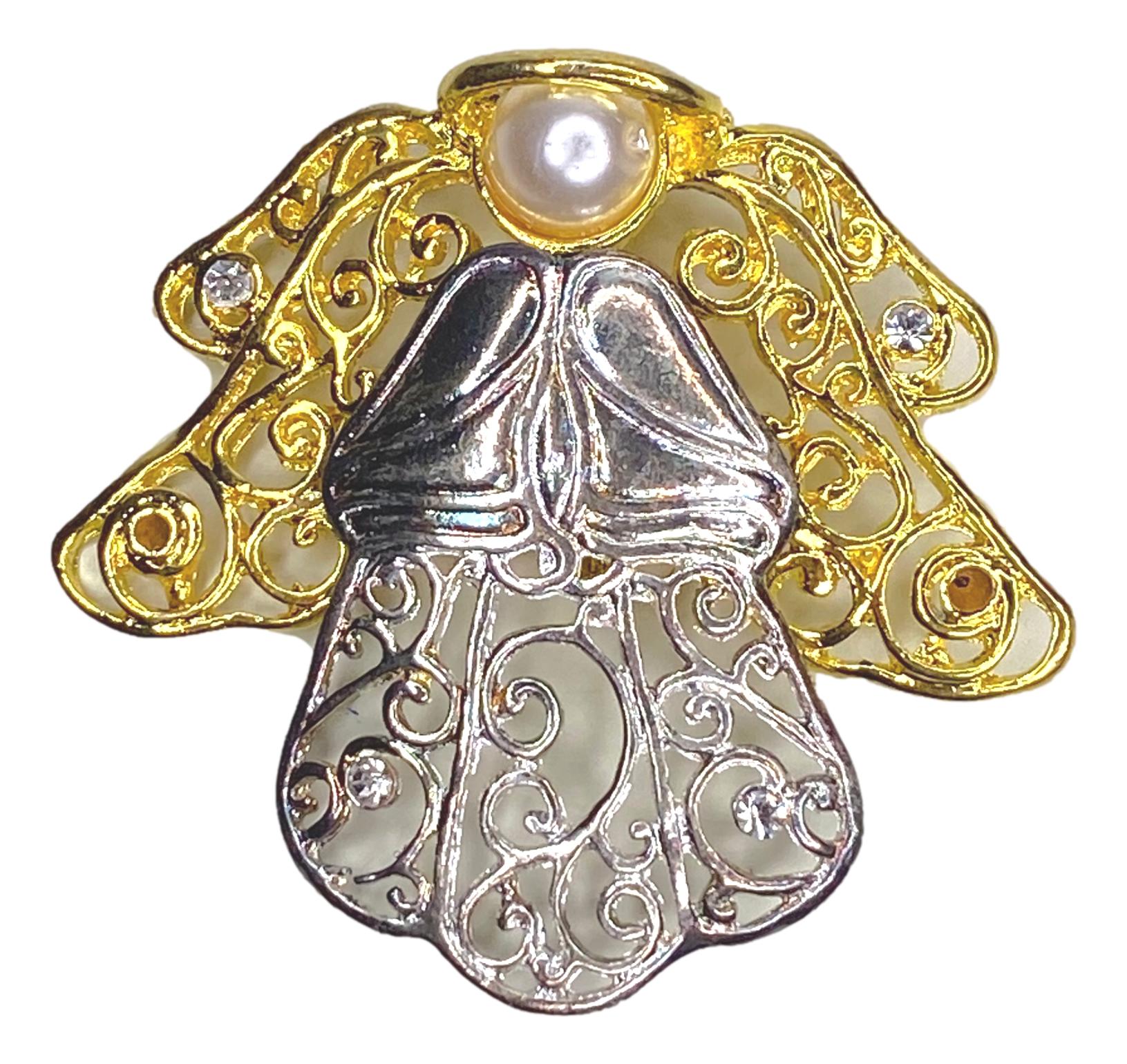Lapel Pin Pewter Angel Pearl Head Rhinestone Embellishments 2 1/4 L x 2 1/2 W Inches - Ysleta Mission Gift Shop- VOTED 2022 El Paso's Best Gift Shop
