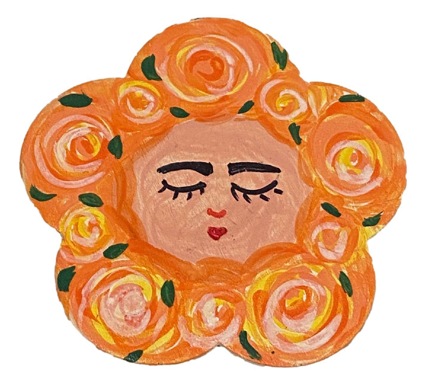 Magnet Small Wood Frida Floral Designs 3in. Handpainted By Local El Paso Artist Norma - Ysleta Mission Gift Shop- VOTED El Paso's Best Gift Shop