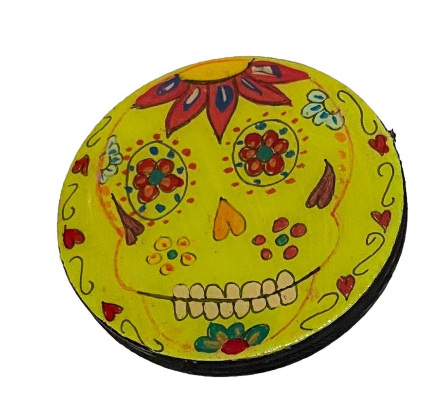 Magnet Wood Round Day of the Dead Handcrafted By El Paso Artist Ceci - Ysleta Mission Gift Shop- VOTED El Paso's Best Gift Shop