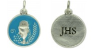 Saint Medal Blue Enamel First Communion JHS Round - Ysleta Mission Gift Shop