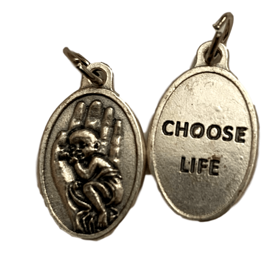 Medal Choose Life Medal For The Unborn Italian Silver Oxidized Metal Alloy 1 inch - Ysleta Mission Gift Shop- VOTED El Paso's Best Gift Shop
