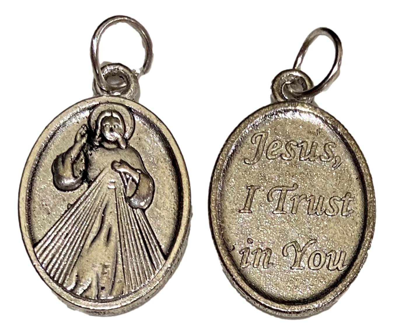 Medal Divine Mercy Italian Double-Sided Silver Oxidized Metal Alloy 1 inch - Ysleta Mission Gift Shop- VOTED El Paso's Best Gift Shop