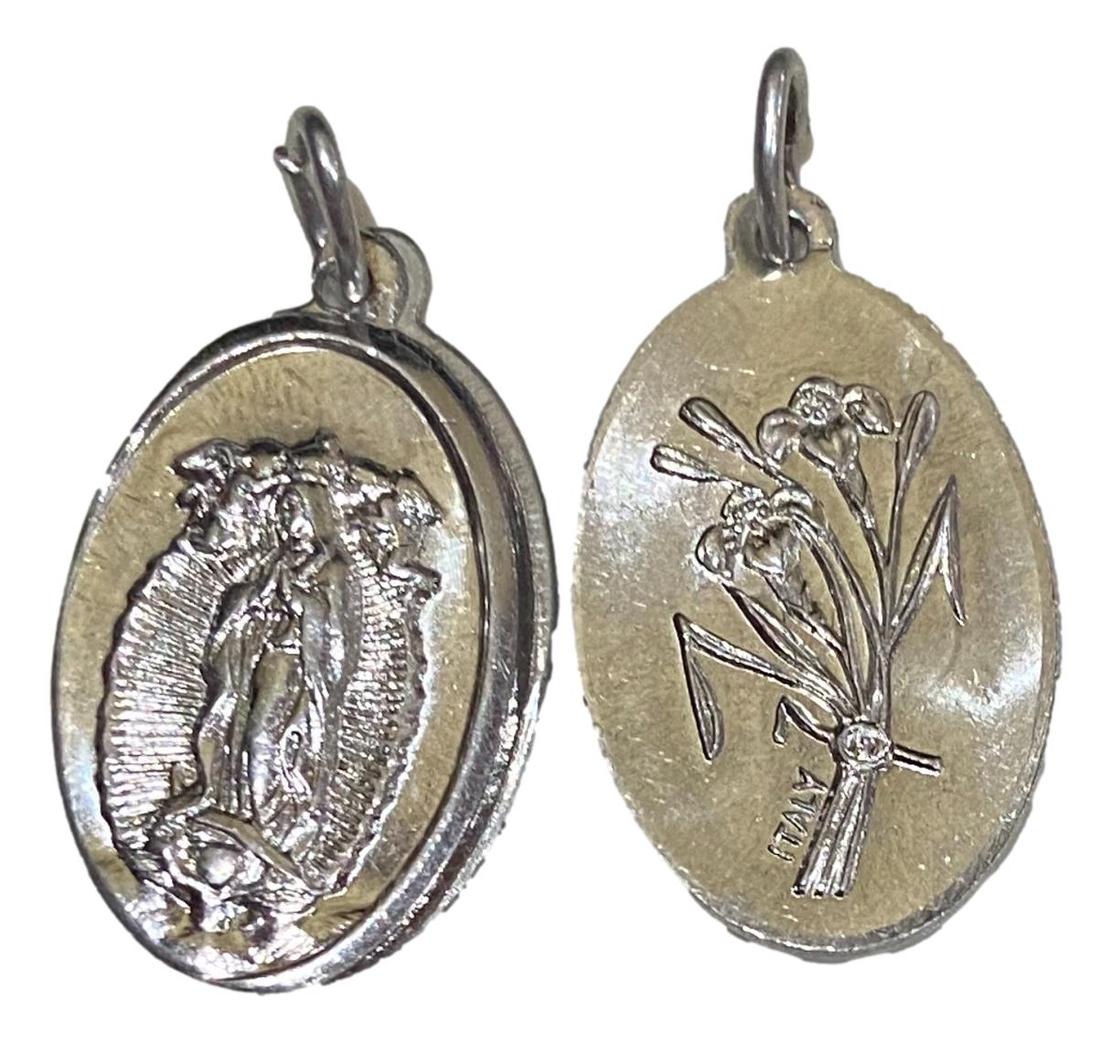 Medal Double Sided Virgen De Guadalupe Full Body Image Italian Double-Sided Silver Oxidized Metal Alloy 1 inch - Ysleta Mission Gift Shop- VOTED El Paso's Best Gift Shop