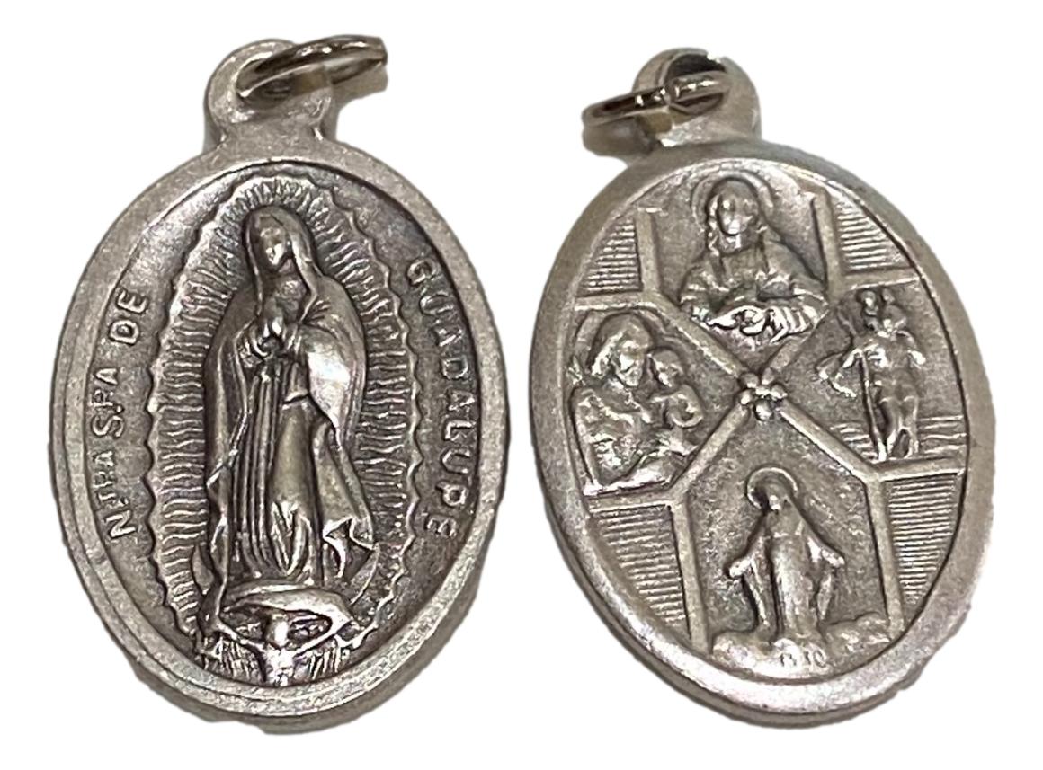 Medal Four Way Cross Nuestra Senora De Guadalupe Italian Double-Sided Silver Oxidized Metal Alloy 1 inch - Ysleta Mission Gift Shop- VOTED El Paso's Best Gift Shop