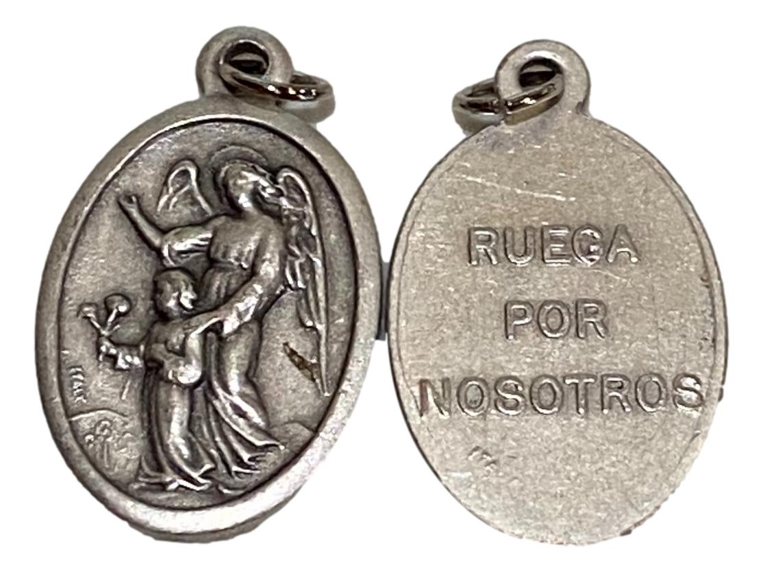 Medal Guardian Angel Child Ruega Por Nosotros Italian Double-Sided Silver Oxidized Metal Alloy 1 inch - Ysleta Mission Gift Shop- VOTED El Paso's Best Gift Shop