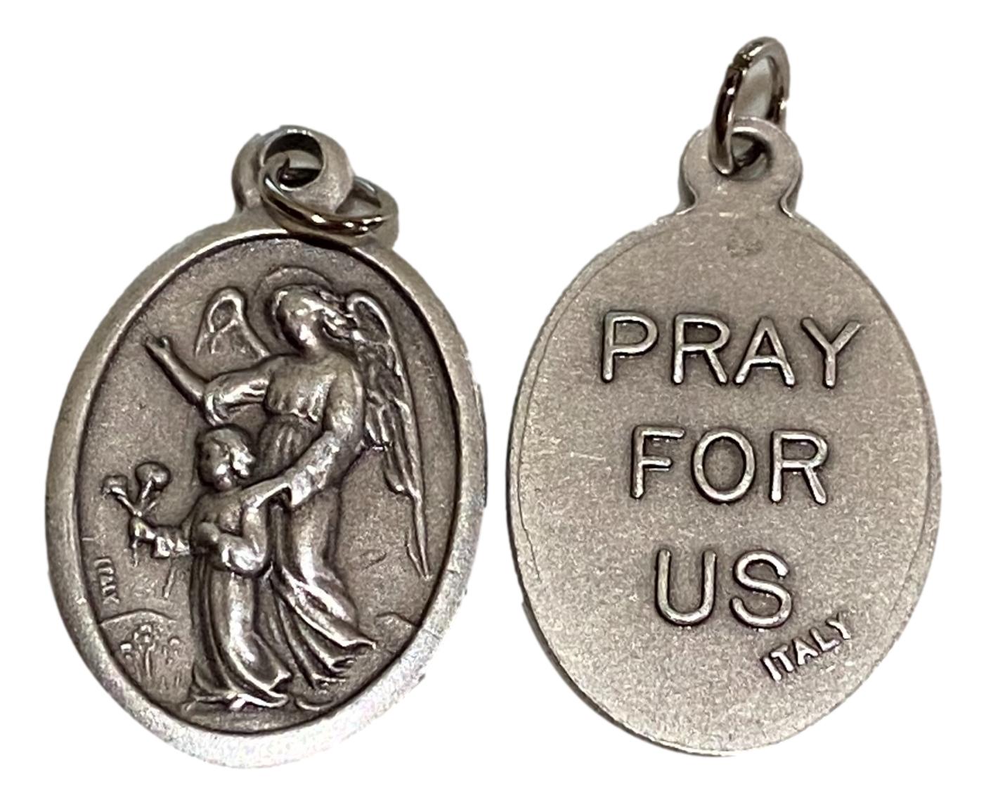 Medal Guardian Angel Pray For Us Italian Double-Sided Silver Oxidized Metal Alloy 1 inch - Ysleta Mission Gift Shop- VOTED El Paso's Best Gift Shop