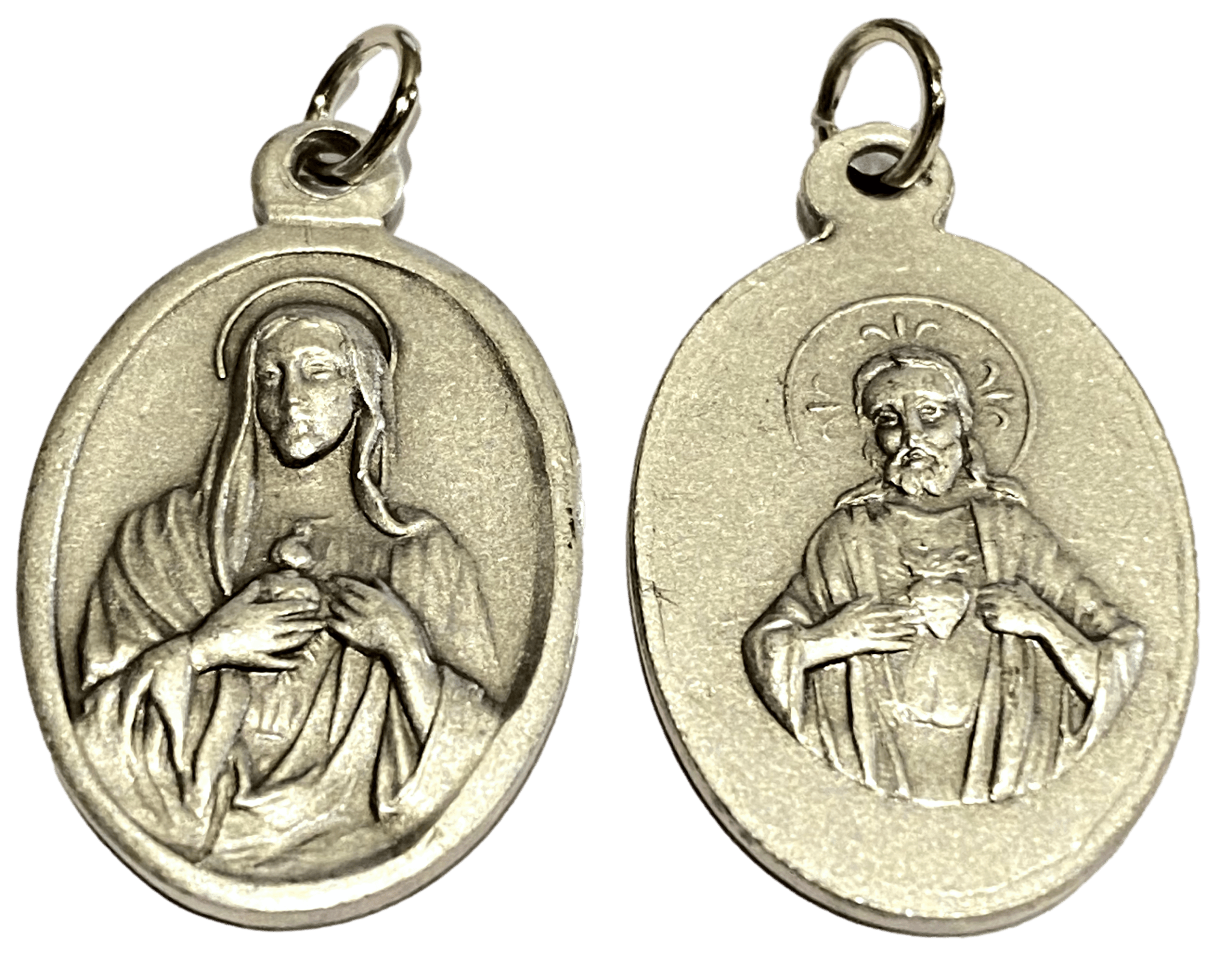 Medal Immaculate Conception Sacred Heart Of Jesus Italian Double-Sided Silver Oxidized Metal Alloy 1 inch - Ysleta Mission Gift Shop- VOTED El Paso's Best Gift Shop