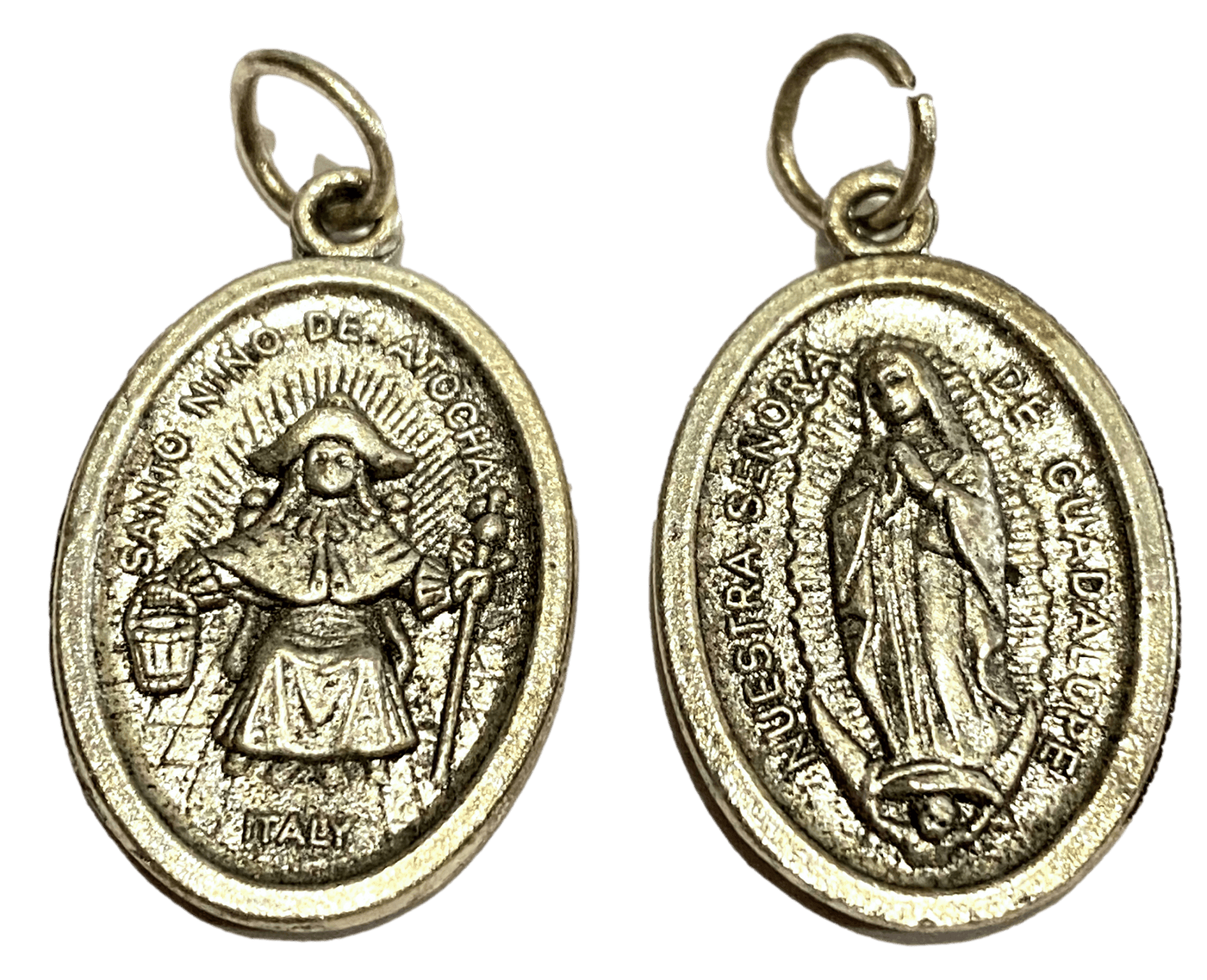 Medal Opaque Santo Nino De Atocha Nuestra Senora De Guadalupe Italian Double-Sided Silver Oxidized Metal Alloy 1 inch - Ysleta Mission Gift Shop- VOTED El Paso's Best Gift Shop
