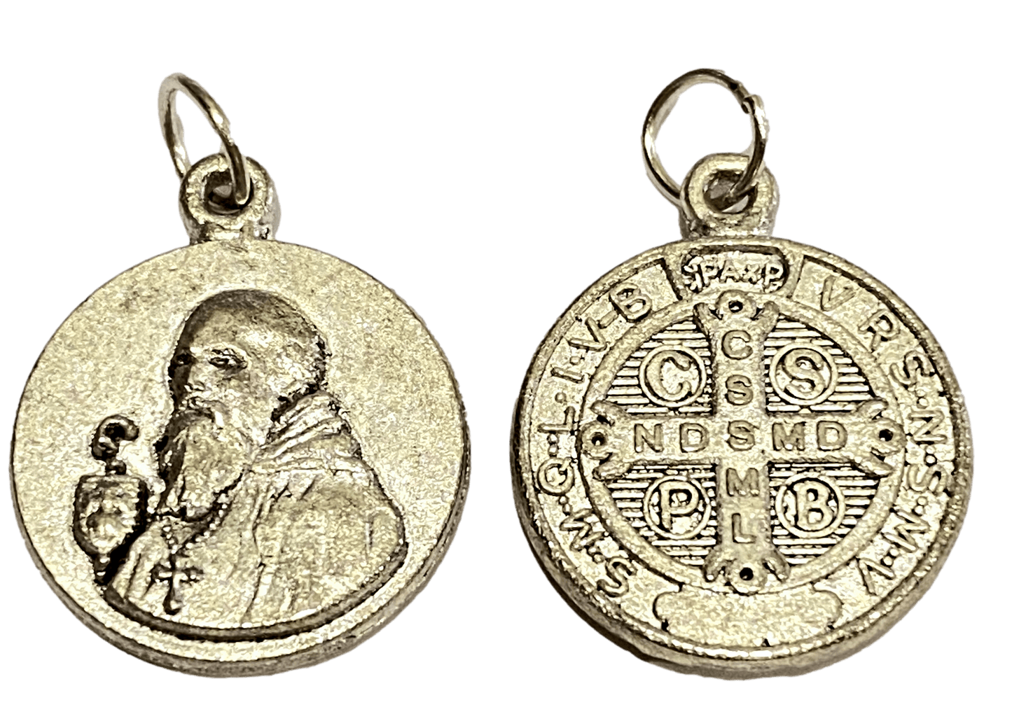 Medal Saint Benedict Round Double-Sided Silver Metal Alloy 7/8 inches - Ysleta Mission Gift Shop- VOTED El Paso's Best Gift Shop