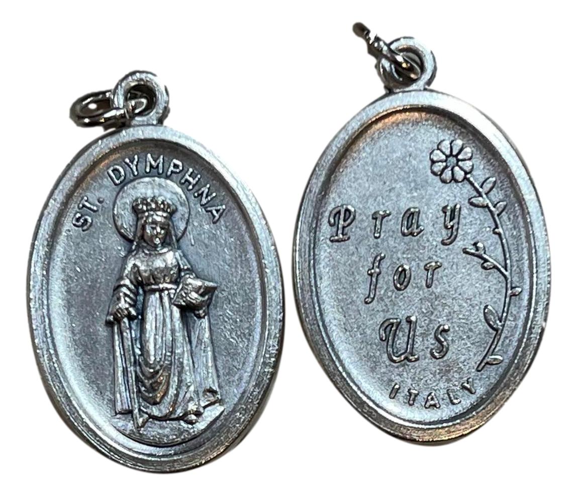 Medal Saint Dymphna Pray For Us Double Sided Metal Alloy Italian Double-Sided Silver Oxidized Metal Alloy 1 inch - Ysleta Mission Gift Shop- VOTED El Paso's Best Gift Shop