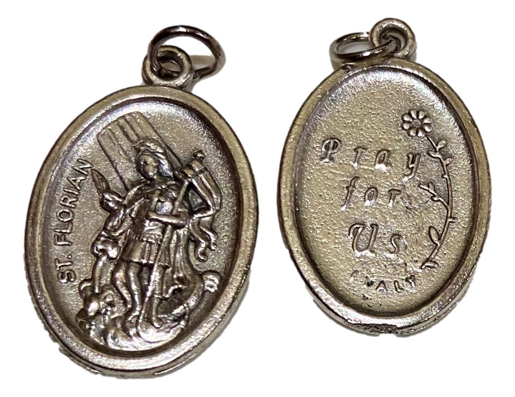 Medal Saint Florian Pray For Us Italian Double-Sided Silver Oxidized Metal Alloy 1 inch - Ysleta Mission Gift Shop- VOTED El Paso's Best Gift Shop