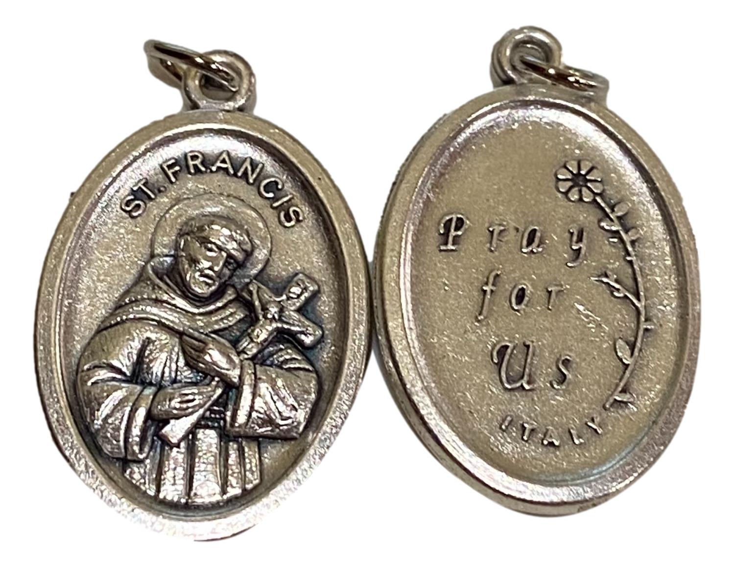 Medal Saint Francis Pray For Us Italian Double-Sided Silver Oxidized Metal Alloy 1 inch - Ysleta Mission Gift Shop- VOTED El Paso's Best Gift Shop