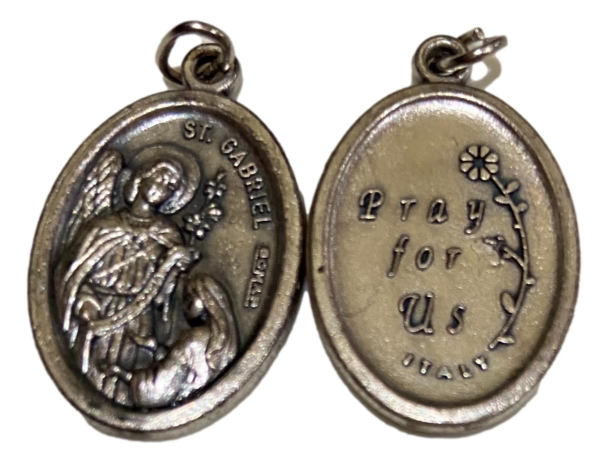 Medal Saint Gabriel Pray For Us Italian Double-Sided Silver Oxidized Metal Alloy 1 inch - Ysleta Mission Gift Shop- VOTED El Paso's Best Gift Shop