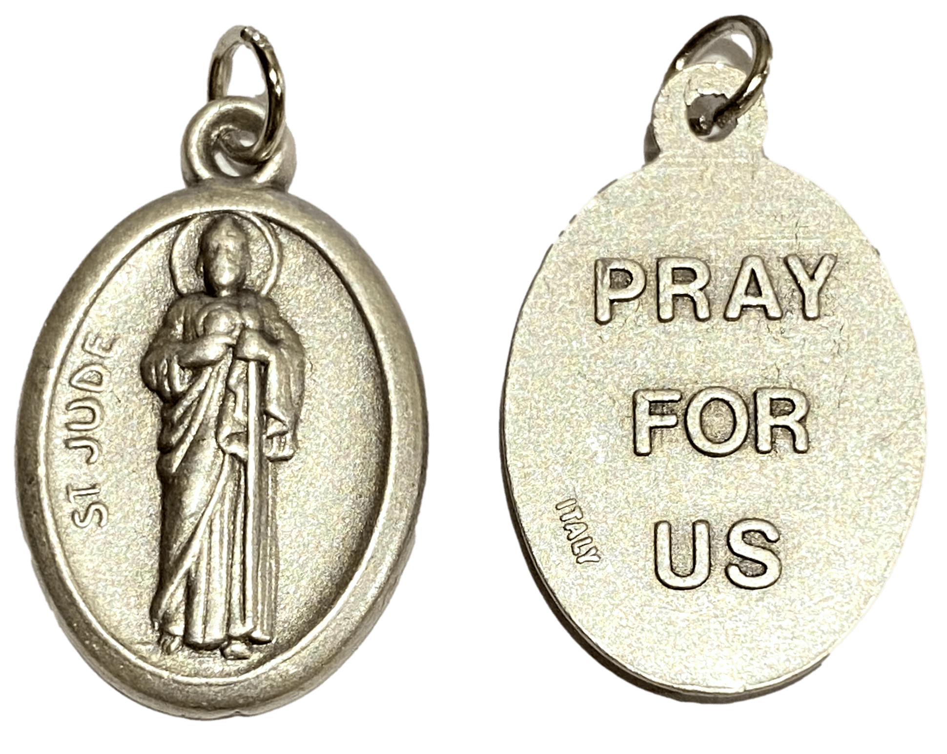 Medal Saint Jude Pray For Us Italian Double-Sided Silver Oxidized Metal Alloy 1 inch - Ysleta Mission Gift Shop- VOTED El Paso's Best Gift Shop