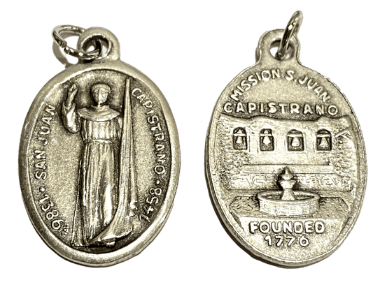 Medal San Juan Capistrano Mission 1776 Italian Double-Sided Silver Oxidized Metal Alloy 1 inch - Ysleta Mission Gift Shop- VOTED El Paso's Best Gift Shop