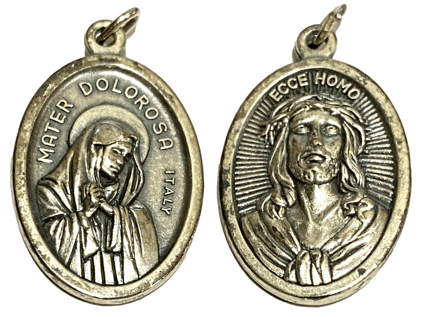 Saints Medal Sorrowful Mother Mater Dolorosa Behold the Man Ecce Homo - Ysleta Mission Gift Shop