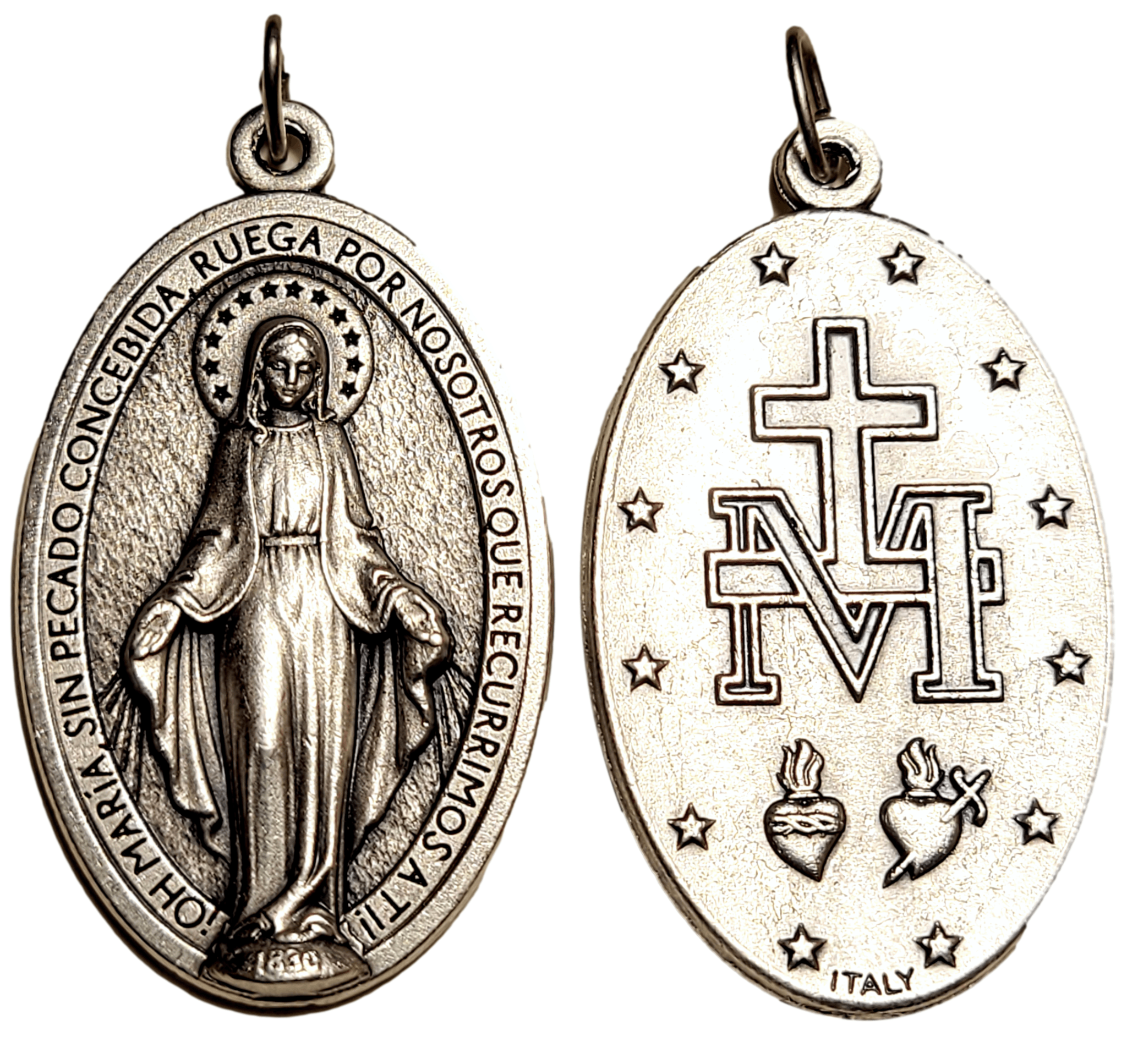 Medallion Our Lady of Miracles Miraculous Medal Italian Oxidized Metal Alloy 1 3/4 L x 1 W Inches - Ysleta Mission Gift Shop- VOTED El Paso's Best Gift Shop