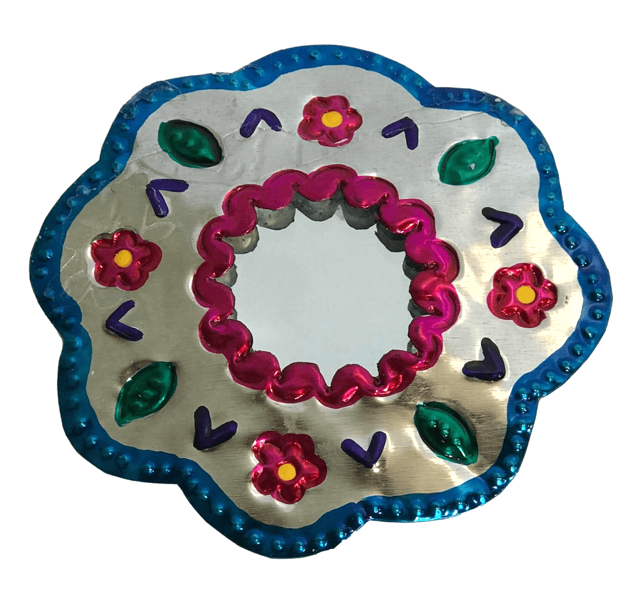 Mirror Flower Elaborate Tin Work Painted D: 4 inches - Ysleta Mission Gift Shop- VOTED 2022 El Paso's Best Gift Shop