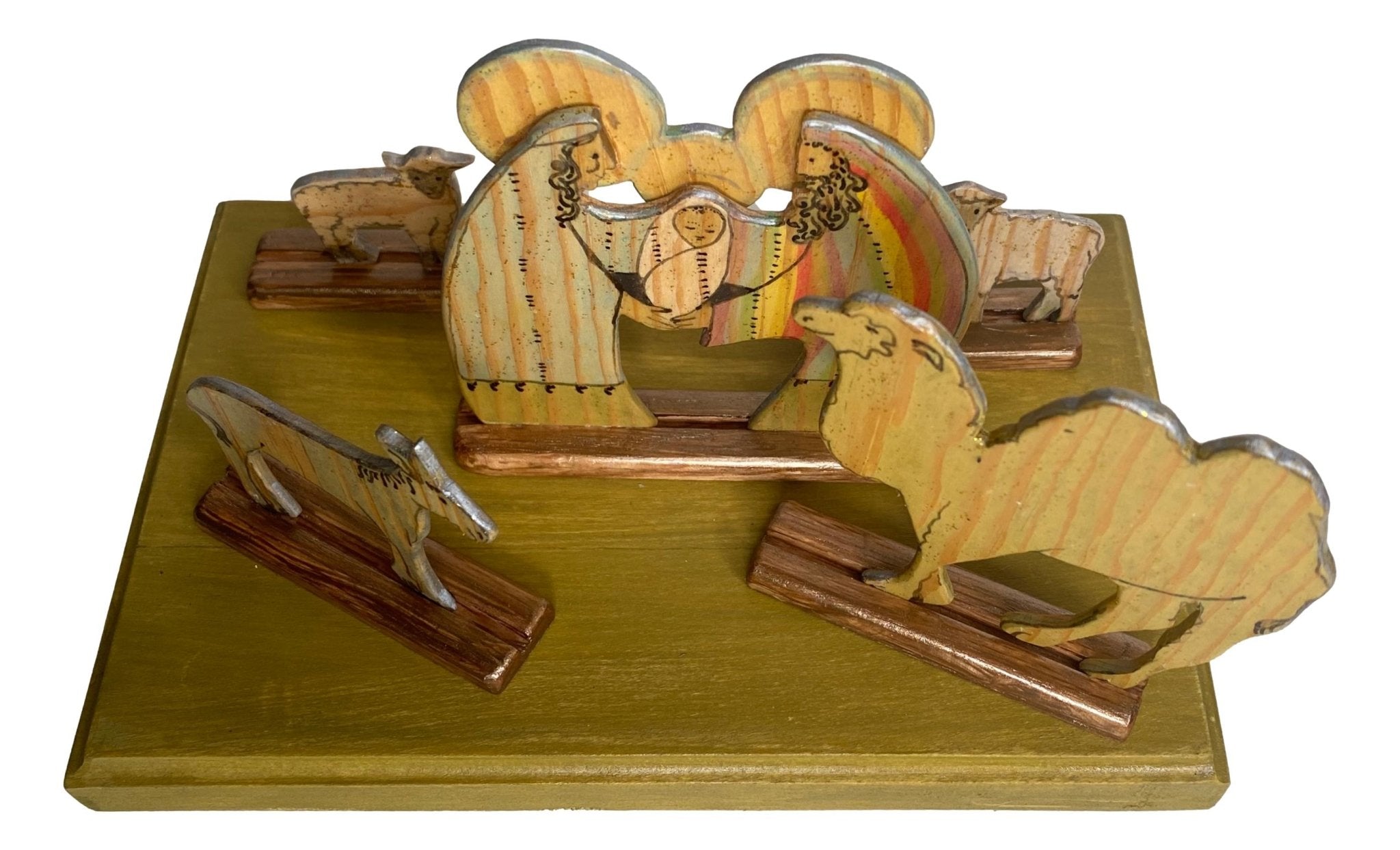 Nativity Scene Wood Board Figurines Handcrafted by Local Artist Norma 8 1/2 L x 5 1/2 W x 5 H Inches - Ysleta Mission Gift Shop- VOTED 2022 El Paso's Best Gift Shop
