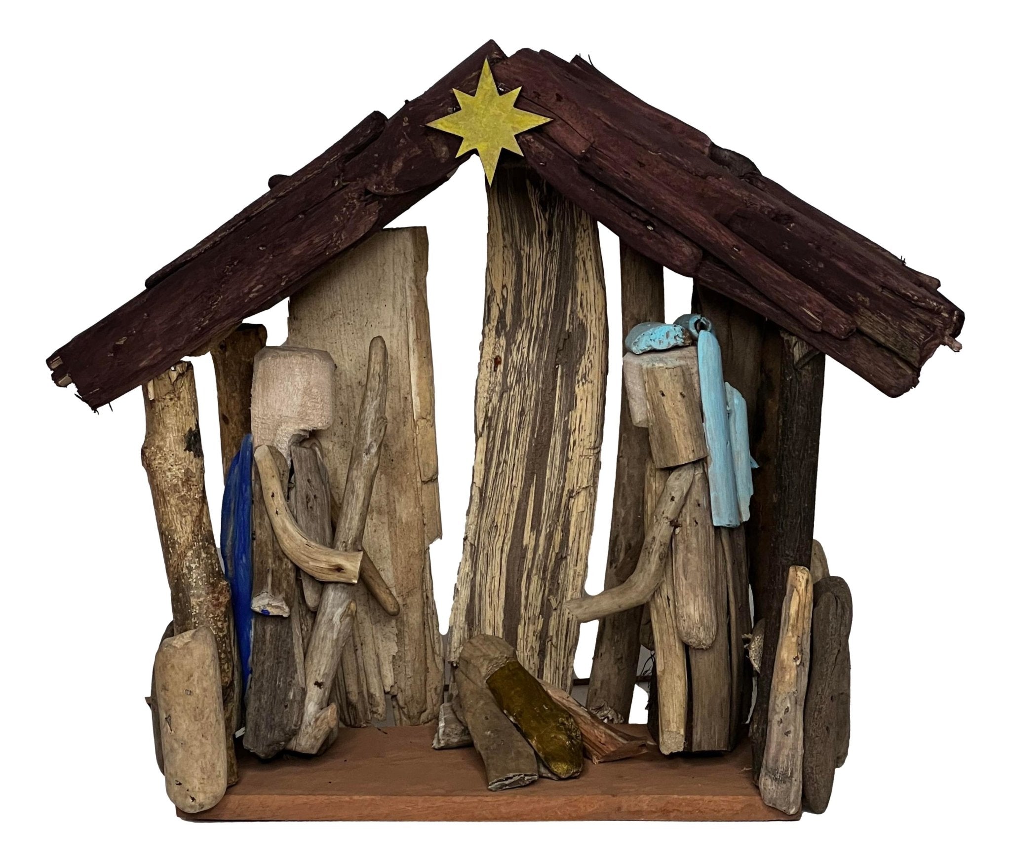 Nativity Wood Carved Drift Wood Handcrafted H:9 inches X W: 11 inches - Ysleta Mission Gift Shop- VOTED 2022 El Paso's Best Gift Shop