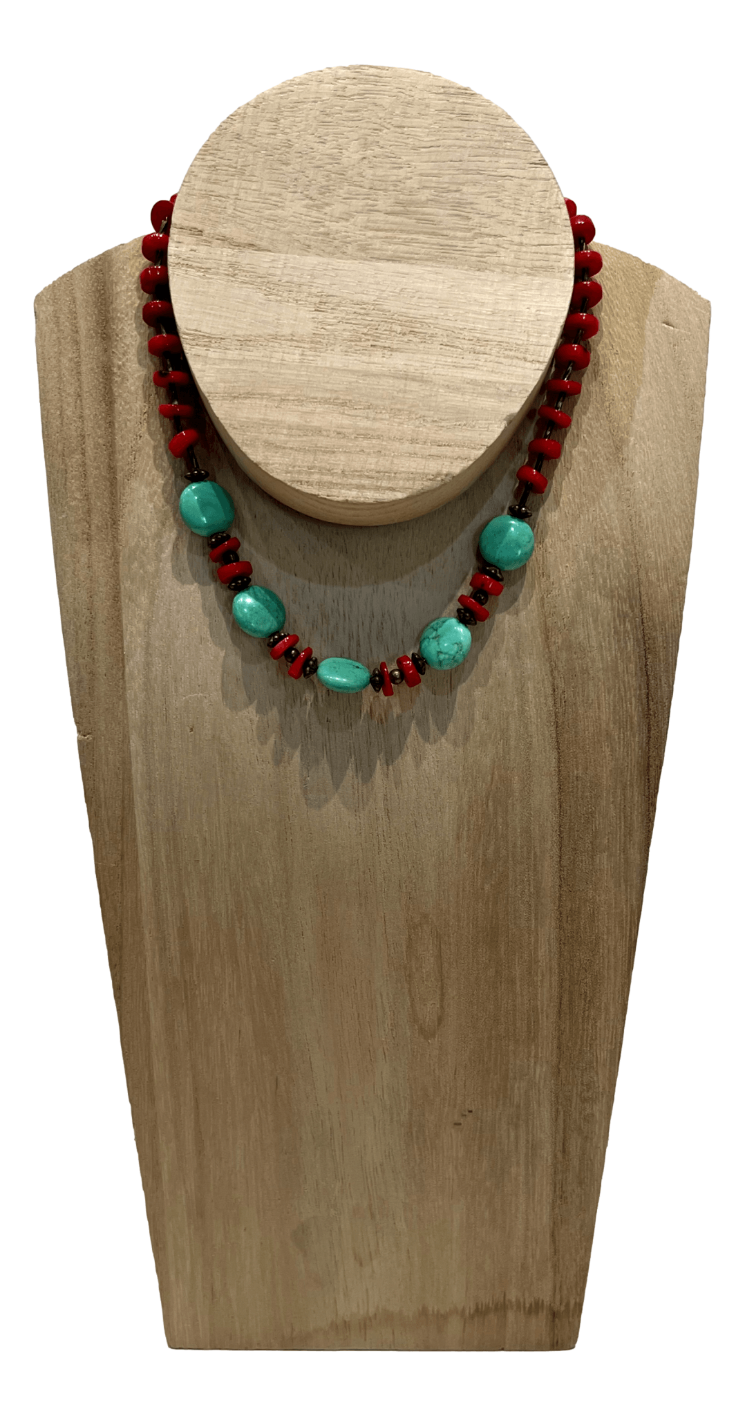 Necklace Sterling Silver Coral Turquoise Bead Choker Length 6.5 inches - Ysleta Mission Gift Shop- VOTED El Paso's Best Gift Shop