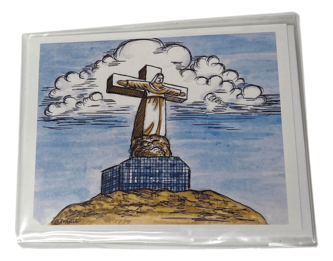 Note Card Cristo Rey Water Color Design History By Maria L: 6 inches X W: 4 inches - Ysleta Mission Gift Shop- VOTED El Paso's Best Gift Shop