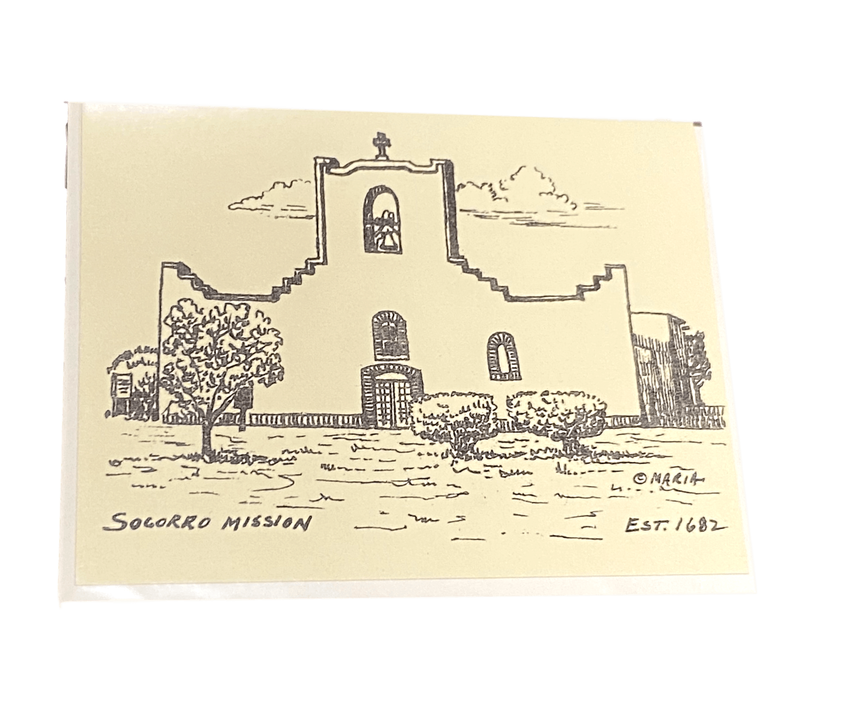 Note Card Socorro Mission History Black and White By Maria - Ysleta Mission Gift Shop- VOTED El Paso's Best Gift Shop