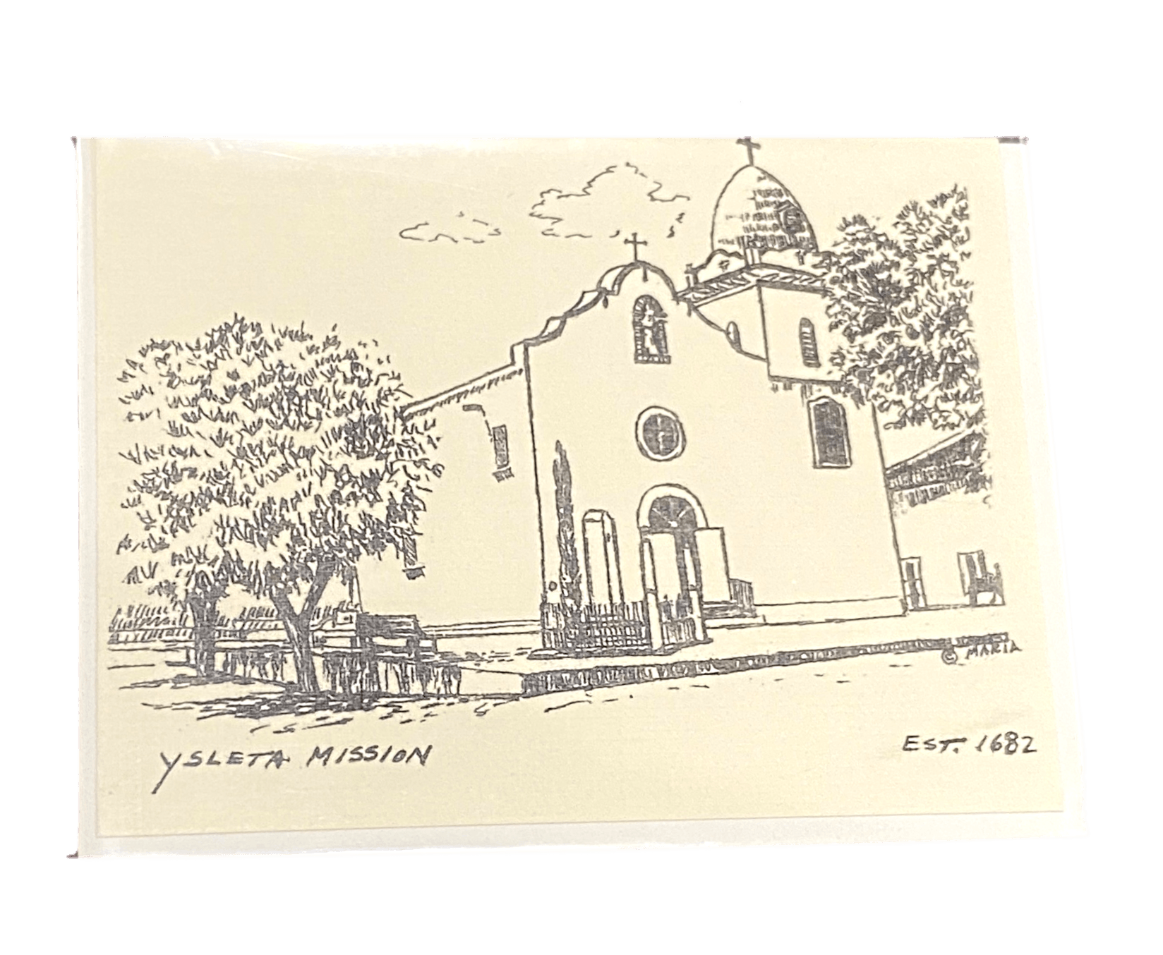 Note Card Ysleta Mission History Black and White By Maria - Ysleta Mission Gift Shop- VOTED El Paso's Best Gift Shop