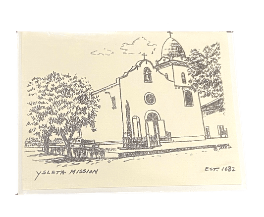 Souvenir Note Card Ysleta Mission History Black and White By Maria