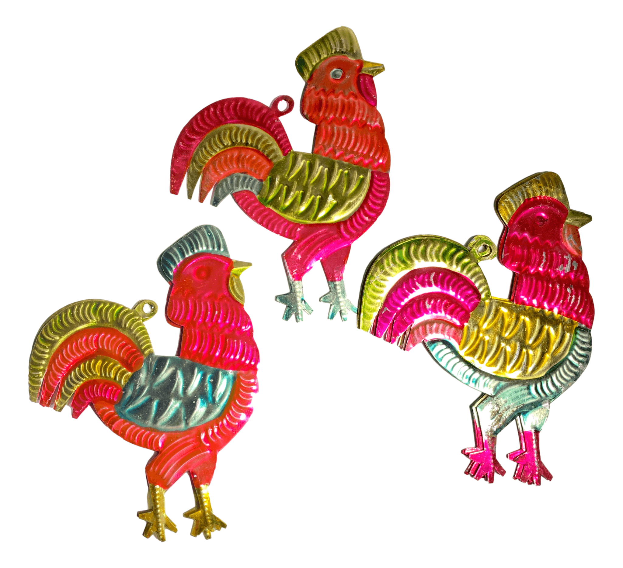 Ornament Colorful Tin Rooster Handcrafted by Mexican Artisan 5 L x 4 1/2 W Inches - Ysleta Mission Gift Shop- VOTED El Paso's Best Gift Shop