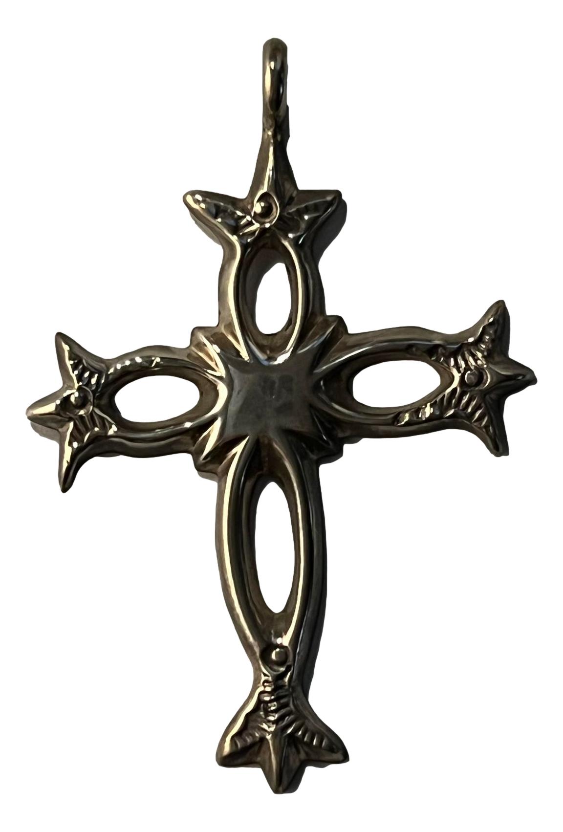 Pendant Cross Sterling Silver Handcrafted Skilled Native American Artisans 2 H Inch Cutout Center - Ysleta Mission Gift Shop- VOTED El Paso's Best Gift Shop