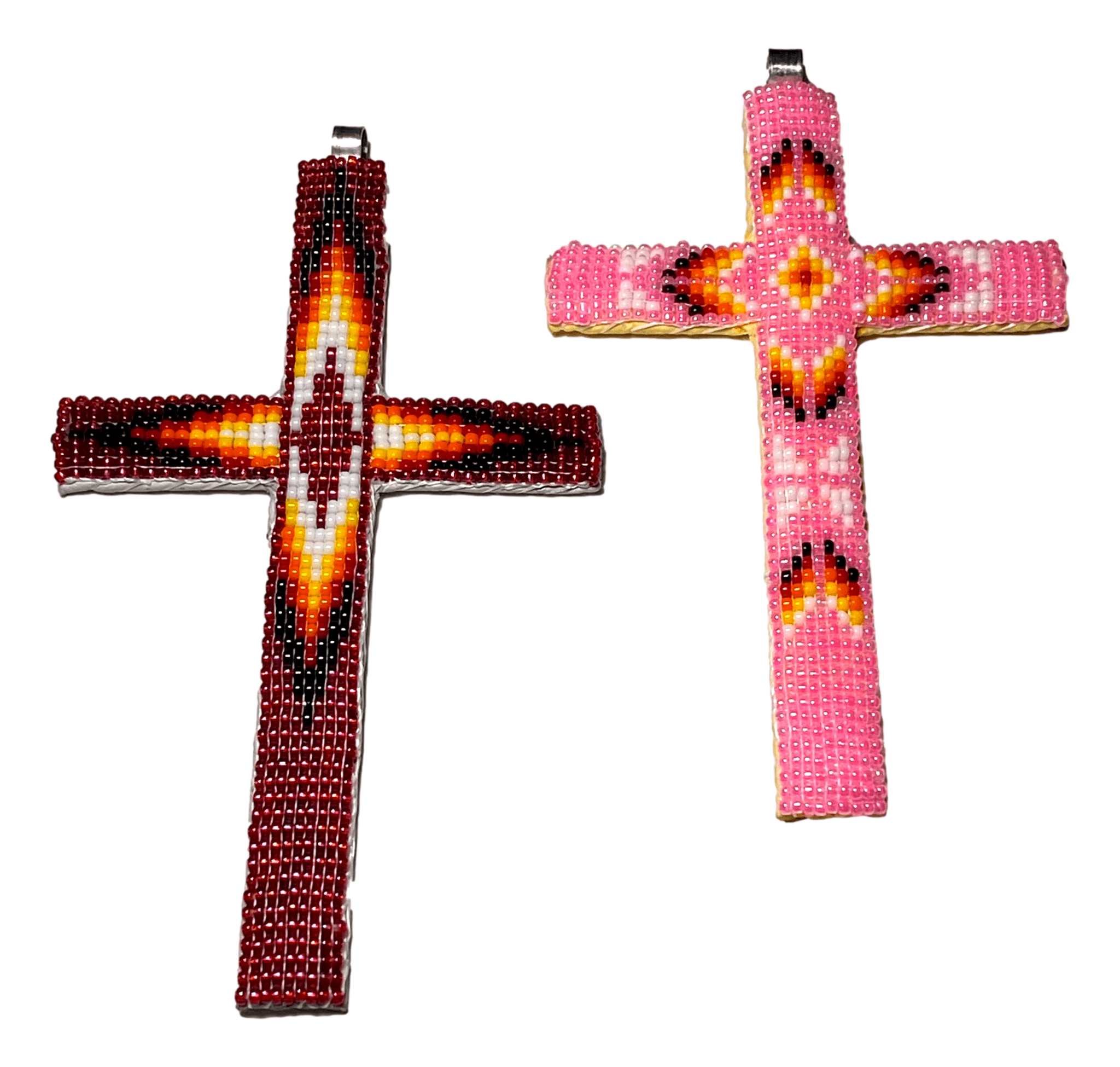 Pendant Multi-Color Seed Beads Navajo Cross Handcrafted By Native American Artisan L x 2 1/4 W inches - Ysleta Mission Gift Shop- VOTED El Paso's Best Gift Shop