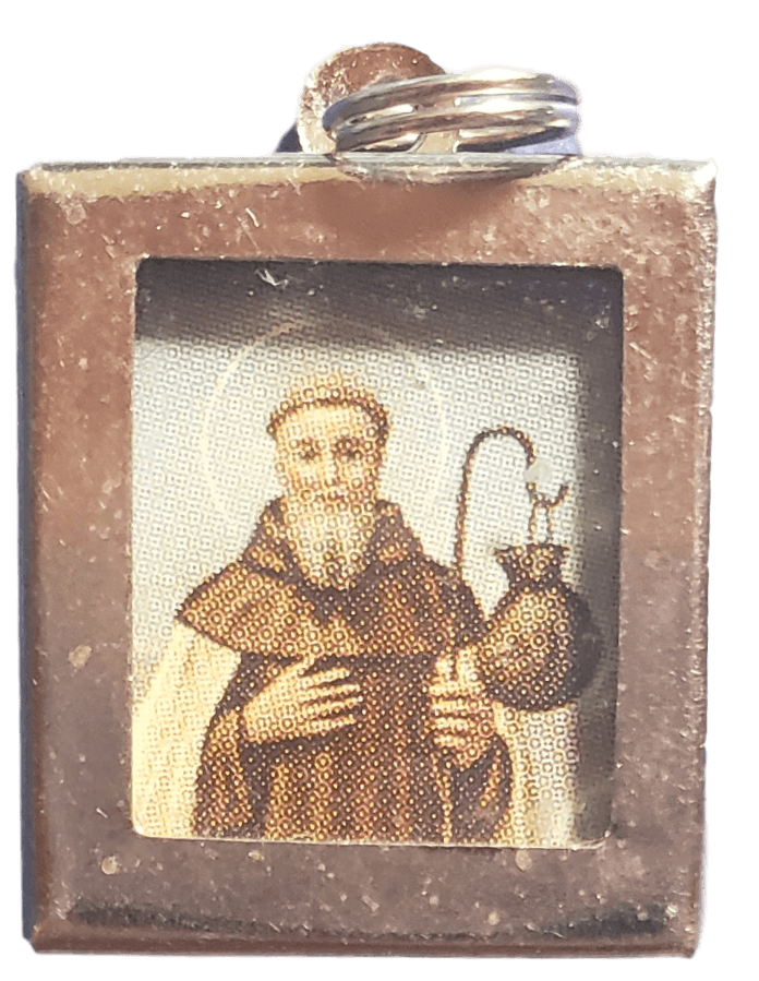 Pendant Religious Saint Benedict Mini Metal Frame Handcrafted