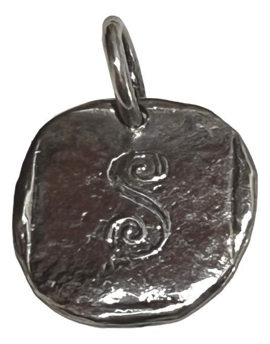 Pendant Round Engraved Letter S I am SAVED By the Grace of God Sterling Silver Stamped