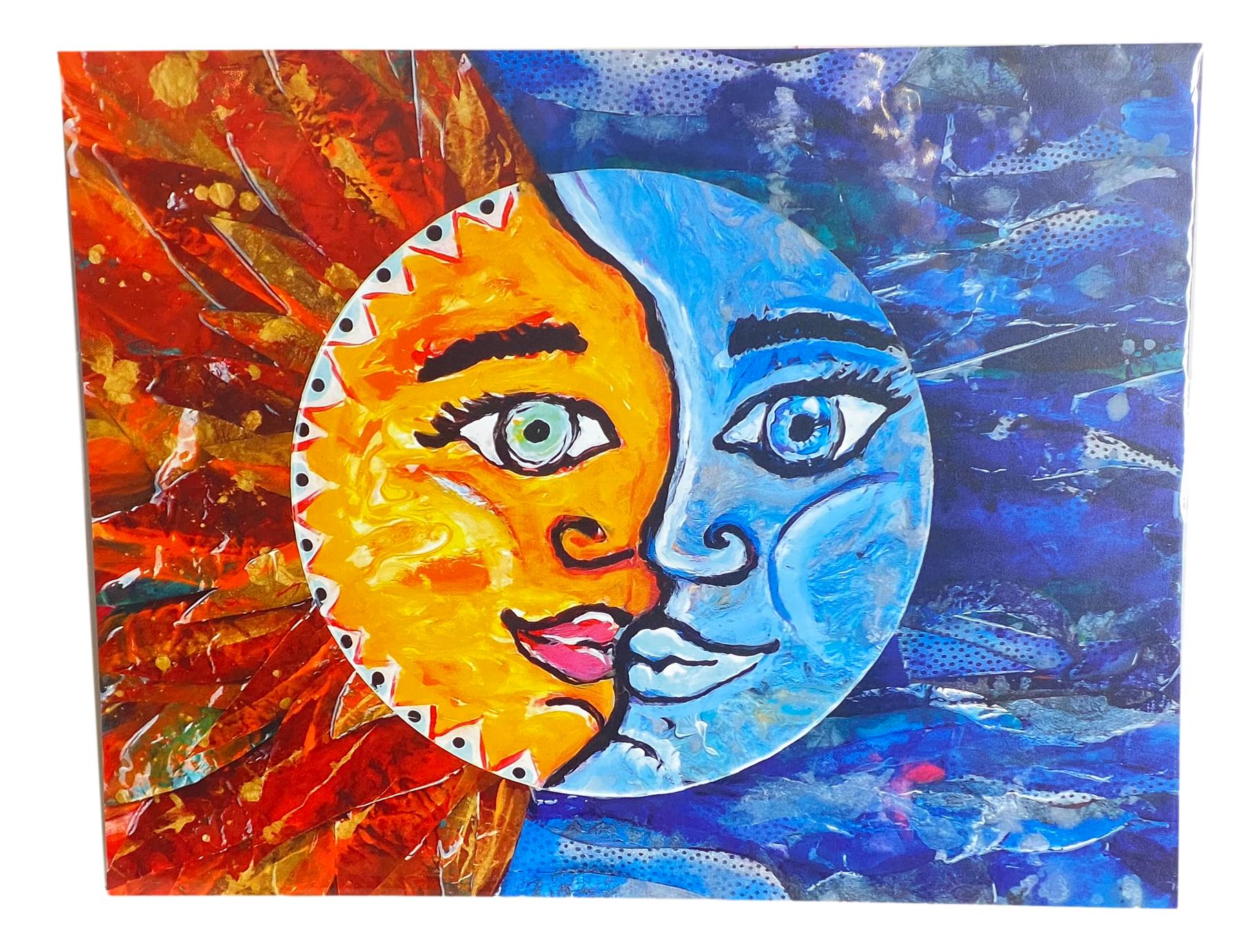 Poster Sun and Moon Print Handcrafted by Local Artist Vanessa 14 L x 11 W Inches - Ysleta Mission Gift Shop- VOTED 2022 El Paso's Best Gift Shop