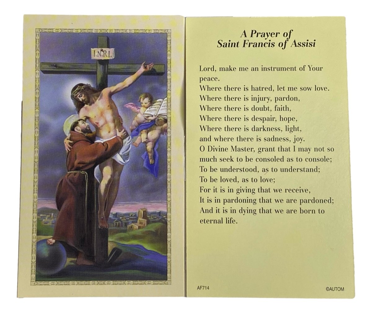 Prayer Card A Prayer Of Saint Francis Of Assisi No Laminate AF714 - Ysleta Mission Gift Shop