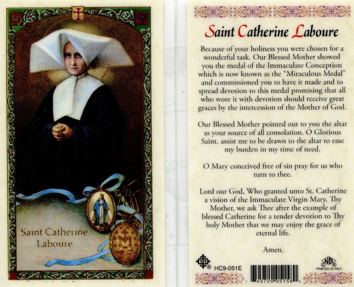 Prayer Card Catherine Laboure Laminated HC9-051E - Ysleta Mission Gift Shop- VOTED El Paso's Best Gift Shop