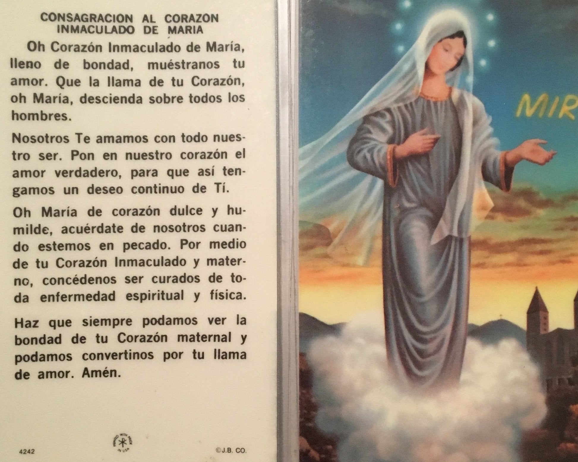Prayer Card Consagracion Al Corazon Inmaculado De Maria SPANISH No Laminated 4242 - Ysleta Mission Gift Shop- VOTED El Paso's Best Gift Shop