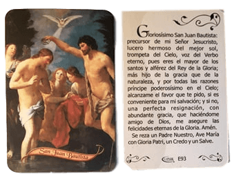 Prayer Card Gloriosisimo San Juan Bautistia SPANISH Laminated Mini Pocket Card E92 - Ysleta Mission Gift Shop- VOTED El Paso's Best Gift Shop