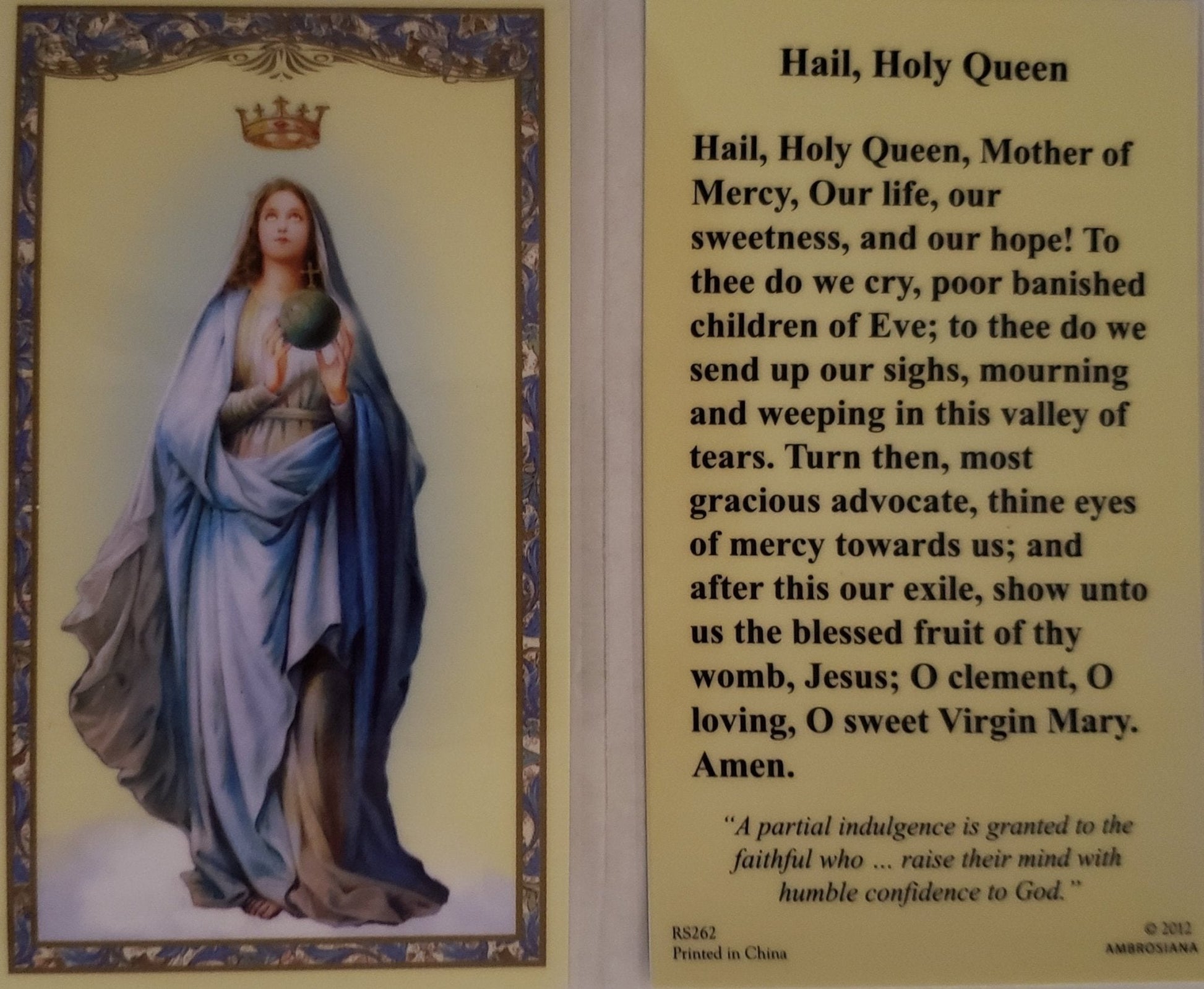 Prayer Card Hail Holy Queen Laminated RS262 - Ysleta Mission Gift Shop- VOTED El Paso's Best Gift Shop