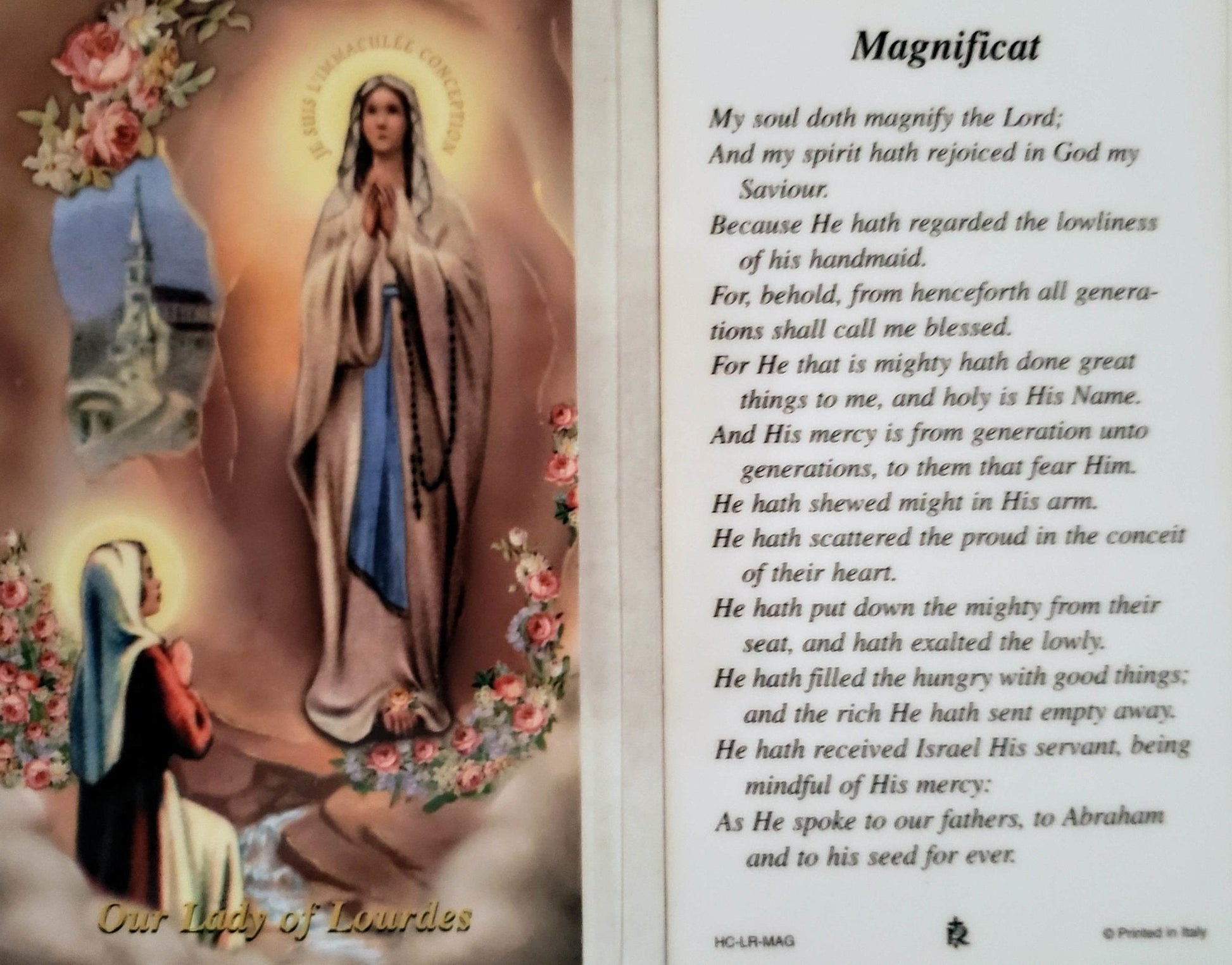 Prayer Card Magnificat Our Lady Of Lourdes Laminated HC-LR-MAG - Ysleta Mission Gift Shop- VOTED El Paso's Best Gift Shop